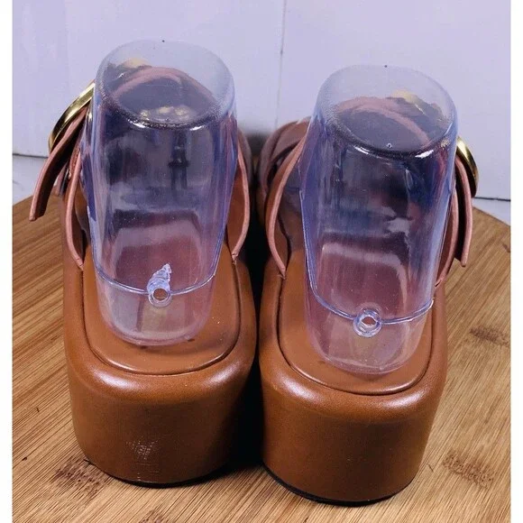 ZARA BUCKLED LEATHER WEDGE SANDALS BROWN SIZE 6.5 - Picture 5 of 8
